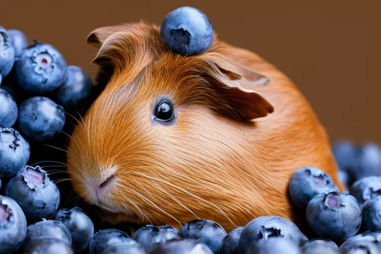 A guinea pig enjoying some blueberries.