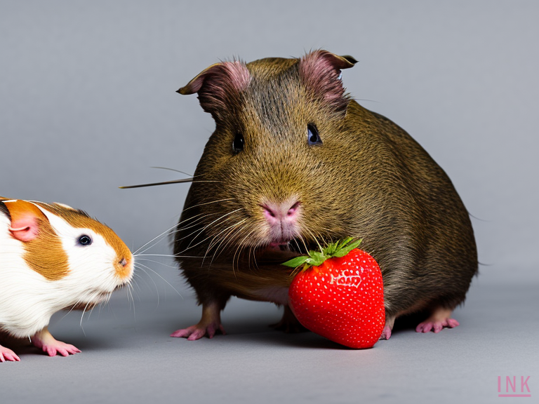 A guinea pig enjoying eating strawberries.